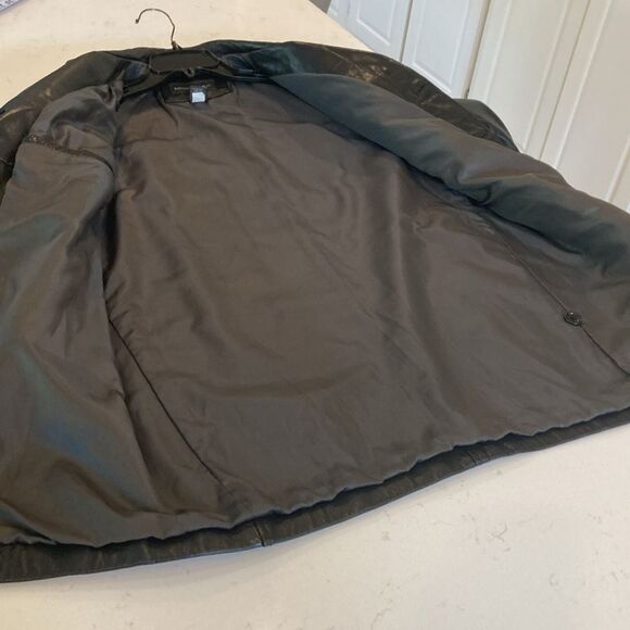 Banana Republic Button Front Casual Black Thick Leather Barn Coat Jacket Small - Picture 10 of 11